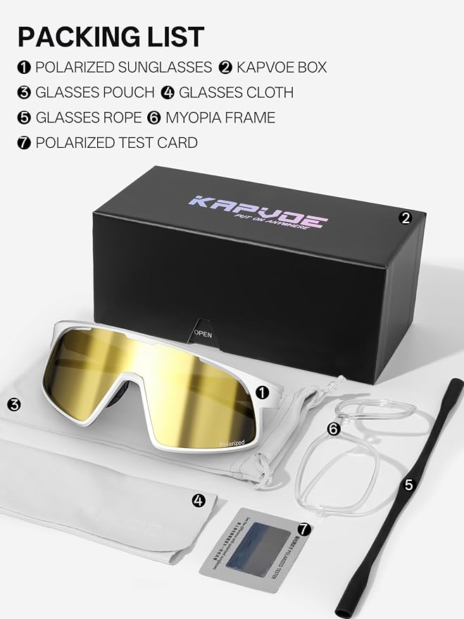 KAPVOE Polarized Cycling Glasses Men Women Sports Sunglasses for Mountain Bike Running Fishing Baseball K383