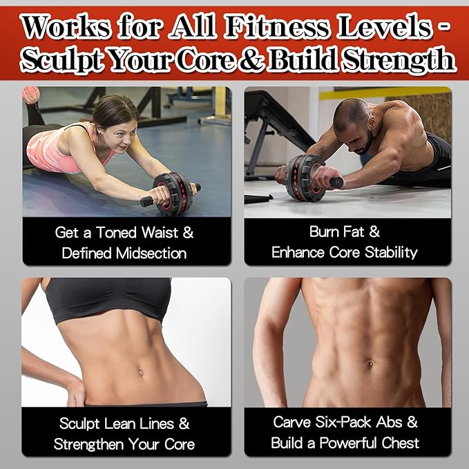 Ab roller wheel with knee pad for abdominal exercise core workout weight loss no noise easy to assembling light weight perfect home gym equipment for men & women