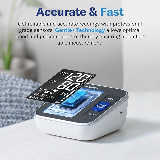 Alcedo Blood Pressure Monitor for Home Use, Automatic Digital BP Machine with Large Cuff for Upper Arm (Black Backlit Screen)