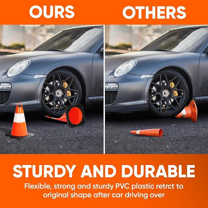 Pyle 12" PVC6-Pack Safety Cones for Sports Training, High-Visibility Orange, Durable, Stackable Design, Heavy-Duty Base for Stability in All Weather