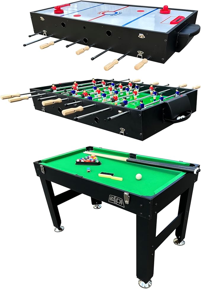 KICK Trio 48″ 3-in-1 Multi Game Table - Combo Game Table Set - Billiards, Air-Hockey, and Foosball for Home, Game Room, Friends and Family!