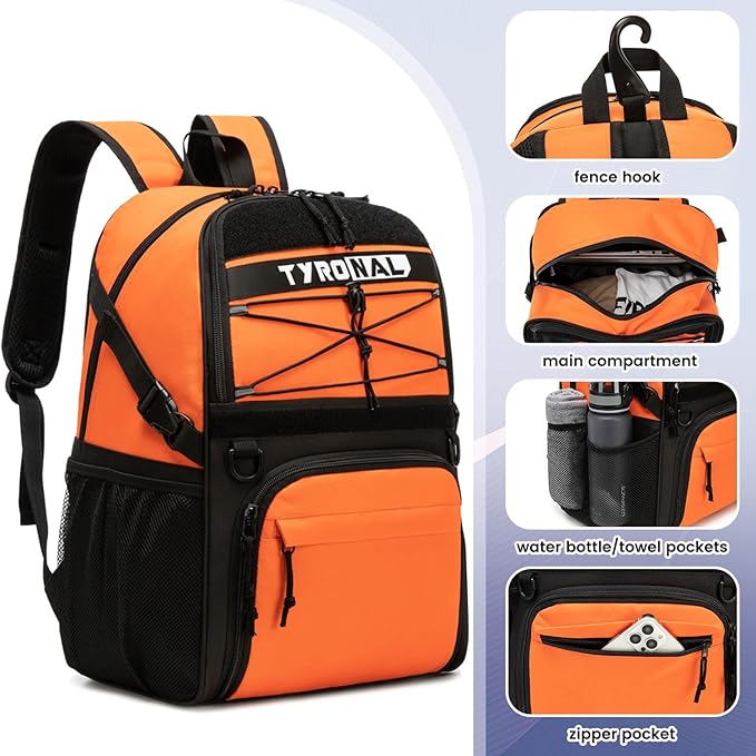 Basketball Bag Backpack with Ball Holder and Shoes Compartment,Best for Basketball, Soccer, Volleyball, Gym. (ORANGE)