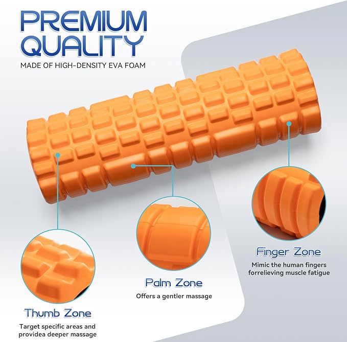 5 in 1 Foam Roller High Density Foam Roller Set for Deep Tissue Muscle Massage, 18" Trigger Point Fitness Exercise Massage Roller Self-Myofascial Release for Whole Body