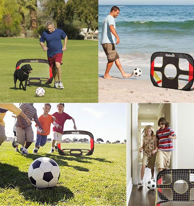 Kidodo Portable Soccer Goal Net Set - Pop Up Training Soccer Goals for Backyard - Indoor or Outdoor Versions - Easy Assembly - Great for Kids and Adults