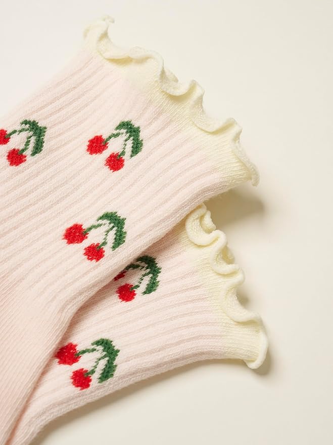Crew Half Calf Grip Socks, Cutest Fruits Pilates Socks, Ruffle socks, Non-Slip, Barre Yoga Fitness