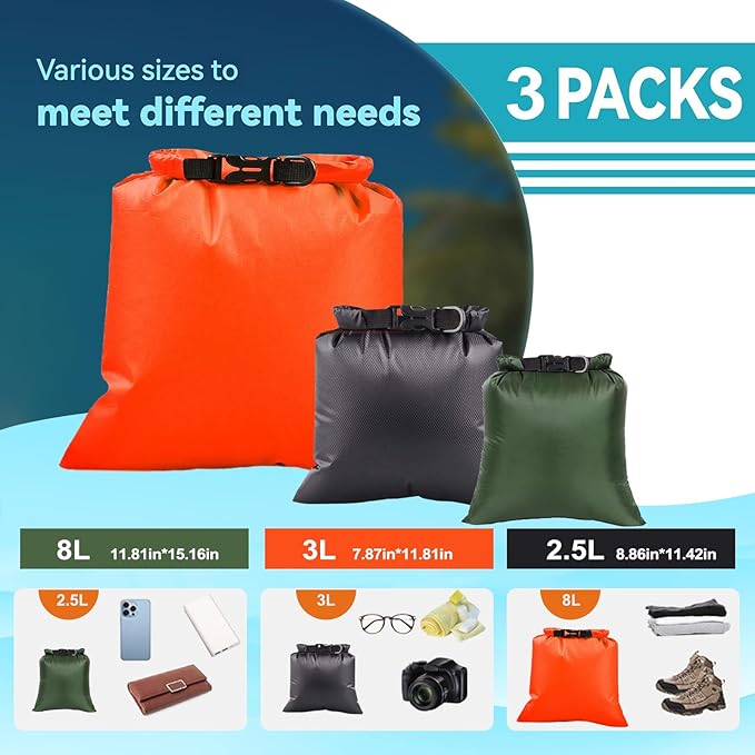 6PCS Dry Bags Waterproof, Lightweight Dry Bags for Kayaking Waterproof,Outdoor Waterproof Bag for Kayaking Hiking Boating Camping