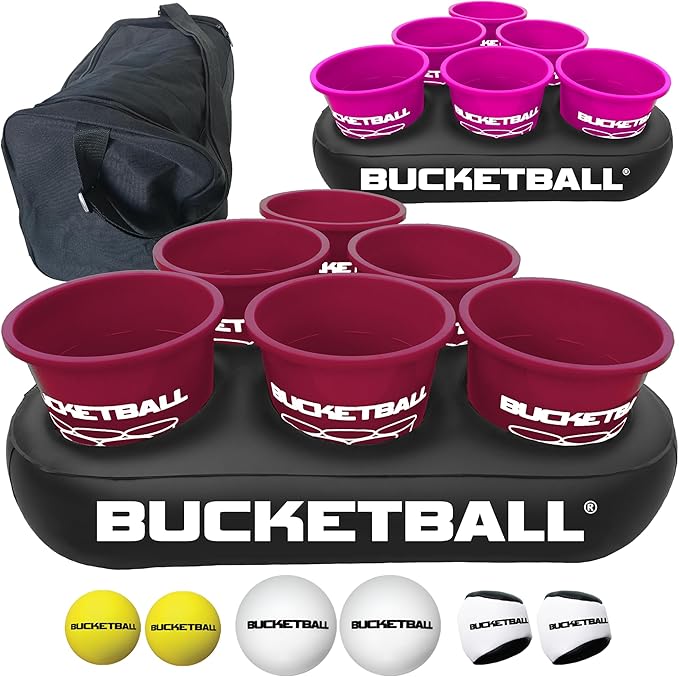 BucketBall | Team Color Edition | Party Pack (Maroon/Pink): Original Yard Pong Game: Best Camping, Beach, Lawn, Outdoor, Family, Adult, Tailgate, Jumbo, Giant Game