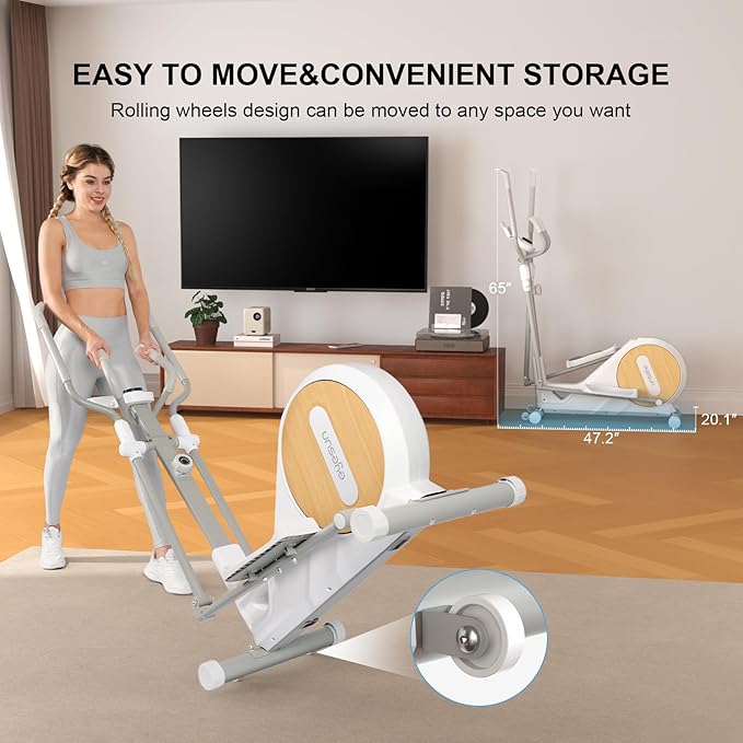 Elliptical Exercise Machine for Home,3-in-1Compact Training Machines with 16 Resistance Levels,14LB Flywheel,Low Impact Magnetic Cross Trainer,Quiet Portable Elliptical for Seniors&Small Spaces