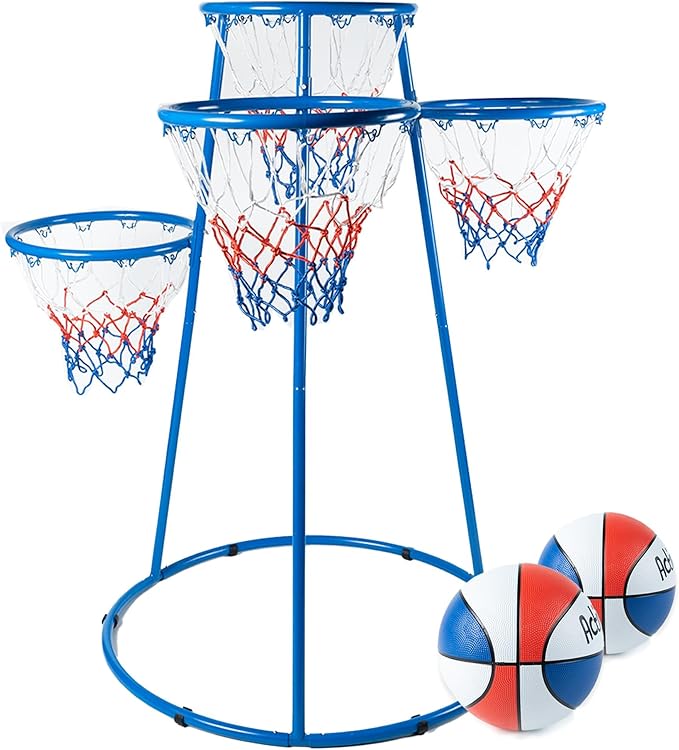 Activejoy- 4 Hoop Basketball Set - Toddler Basketball Hoop Indoor - Outdoor Play Preschool - +3 Years Old Toy. Includes 2 Balls and air Pump