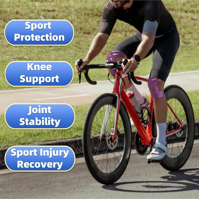 IEADEN Precut Kinesiology Tape for Knees, 20 Pcs - Knee Support & Stability, Knee Pain Relief Athletic Tape - Waterproof & Elastic, Breathable Hypoallergenic Latex-Free Tape, Purple