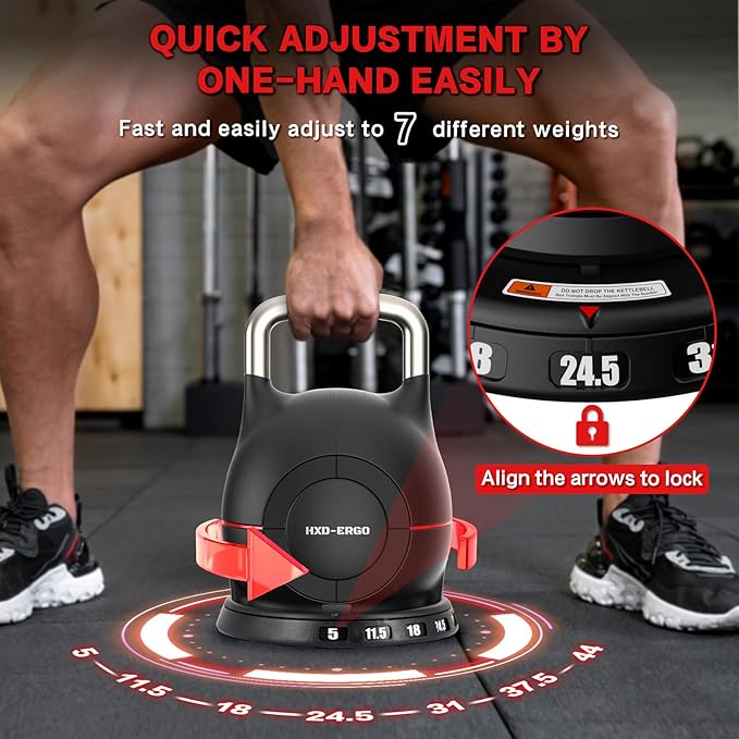 Adjustable Kettlebell Weight Set-Quickly Adjusts 7 Weights,Ergonomic kettlebell sets for Home Gym