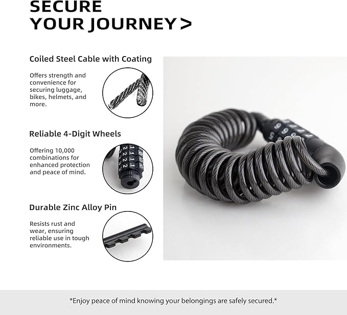 Small Combo Bike Lock Cable, Retractable Combination Cable Lock with Code, for Travel Safe Luggage, Suitcase, Scooter Ebike Bicycle Motorcycle Helmet Anti Theft, Outdoor Ski Snowboard