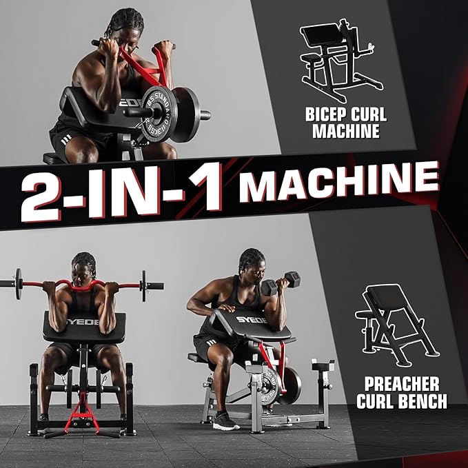 Mikolo Preacher Curl Bench, Plate Loaded Bicep Curl Machine, Bicep and Tricep Workout Equipment,2 in 1 Arm Training Machine for Home Gym