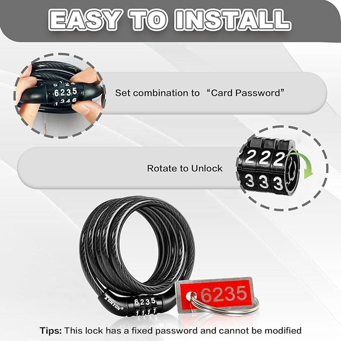 Bike Lock Cable, Bike Accessories Bicycle Lock, Bike Locks Heavy Duty Anti Theft, Combination Cable Lock for Outdoor Equipment, Black (2 Pcs, 3Ft, Preset Combo)