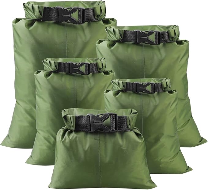 Pimoys 5 Pack Waterproof Dry Sacks, Lightweight Outdoor Dry Bags Ultimate Dry Bags for Kayaking Rafting Boating Camping (1.5L, 2.5L, 3.5L, 4.5L, 6L)