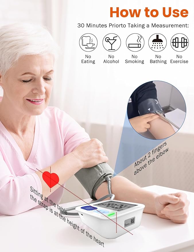 Blood Pressure Monitor Upper Arm Monitors for Home Use, Automatic Accurate BP Machine with 9"-17" Adjustable Cuff, 4" LCD Screen Home Hypertension Detector, 2 x 90 Memory & HR Detection, Storage Bag