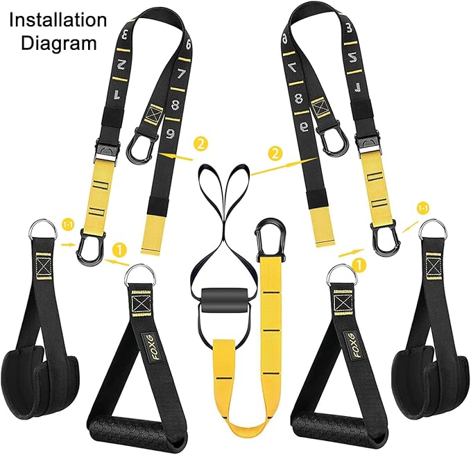 Rraining Kit, Workout Straps for Home, Adjustable Resistance Trainer with Handles, Door Anchor and Carrying Bag for Gym