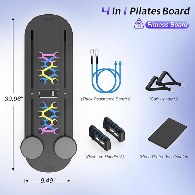 Pilates Board Pilates Reformer Set for Women, 4 in 1 Foldable Pilates Equipment with Timer, Portable Pilates Machine for Home Workout, Fitness, Exercise, Ab, Core