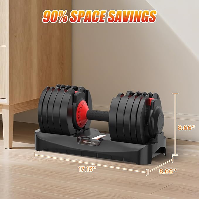 25/52.5/55LBS Adjustable Dumbbells Set with Anti-Slip Handle, Fast Adjust Weight Dumbbells Set with Dual Safety Locking System, Versatile Weights Set for Women & Men Full Body Workout Fitness, Compact Size Space Saving for home gym