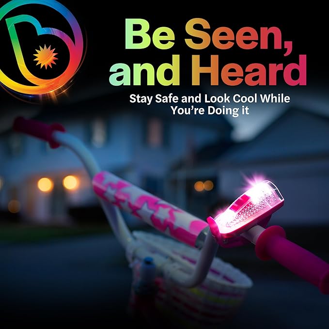 Brightz HornBrightz Light Up LED Bike Horn Light - 12 Unique Sound Effects - Bike Bell, Ring, Police Siren, Fire Engine, Trucker Horn, Backup Beep, Motorcycle, Magic Wand, Cat, Dog, Cow, Horse