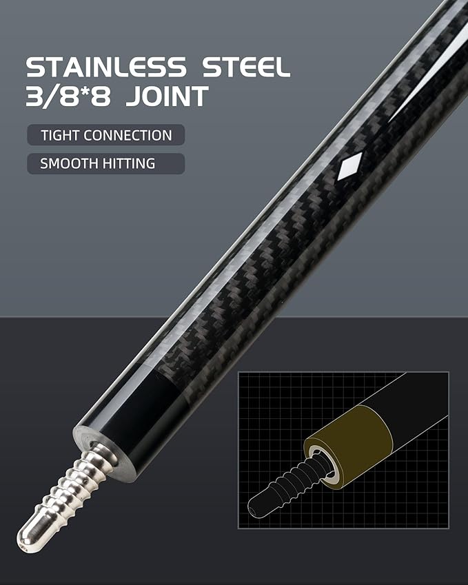 CRICAL Carbon Fiber Pool Cue Stick 58" Billiard Cue Sticks Professional Low Deflection Pool Sticks with 3/8 * 8 Pin Joint and 12.5mm Tip