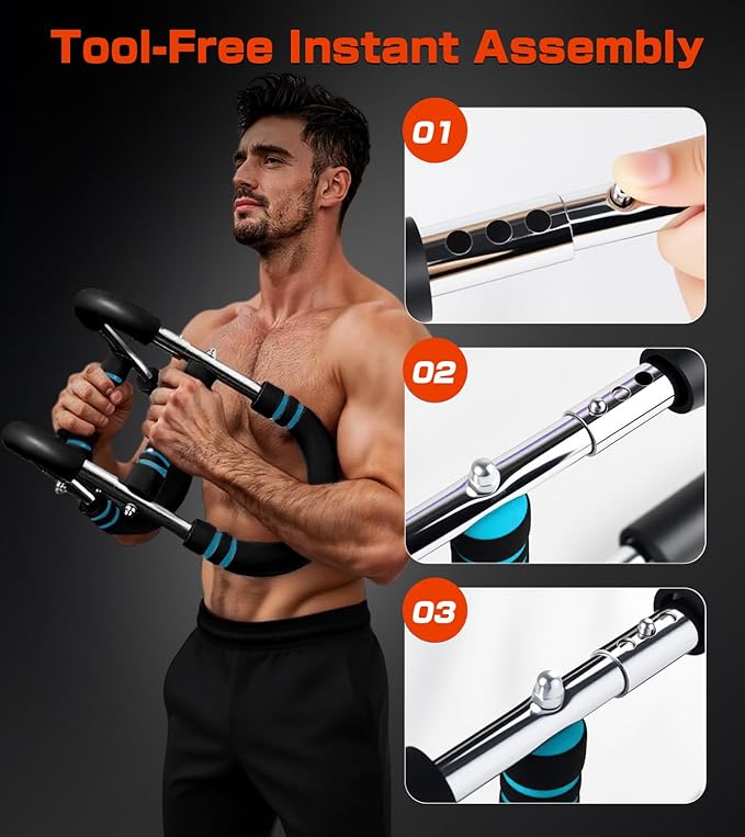 Twister Arm Trainer, 40-120lb Adjustable Resistance Forearm Power Exercise Bar, Chest Workout Equipment, Portable Detachable Chest Exerciser for Men&Women