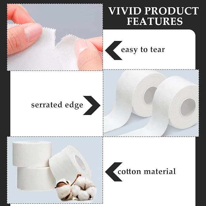 Hoolerry 12 Rolls 130 Yard Athletic Sports Tape Pre Wrap Very Strong Easy Tear No Sticky Residue Tape for Fingers Ankles Wrist Injury Wrap, Football Baseball Hockey Soccer(2 Inch,White)