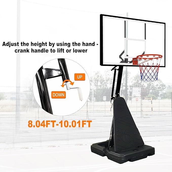 Basketball Hoop Outdoor 8.04-10FT Height Adjustable, Portable Basketball Goal with 44 Inch Shatterproof Backboard, Heavy-Duty Base & Wheels for Youth,Teens,Adults in Backyard,Driveway,Indoor