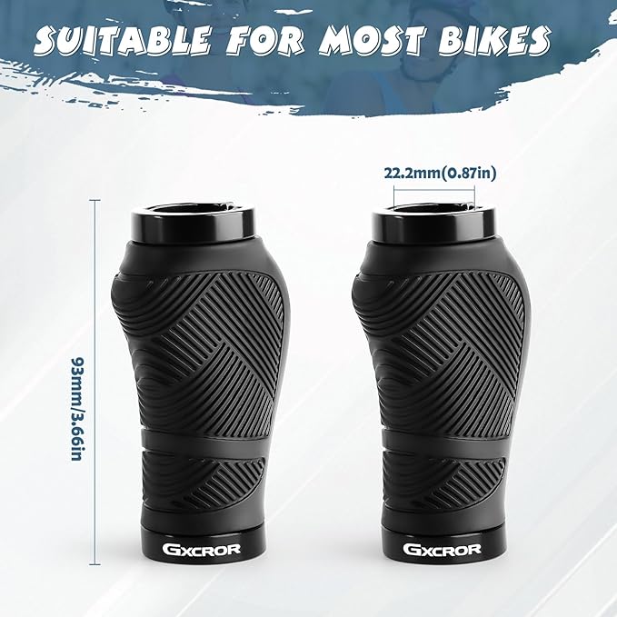GXCROR Ergonomic Bike Handlebar Grips, Double Lock, Non-Slip Rubber, Universal 22.2mm, for MTB E-Bike