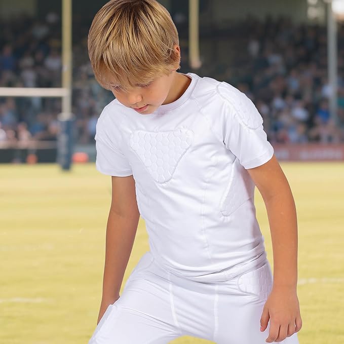 Youth Padded Compression Shirt Rib Protector for Football Protective Gear Baseball Padded Shirt Kid Child Boys