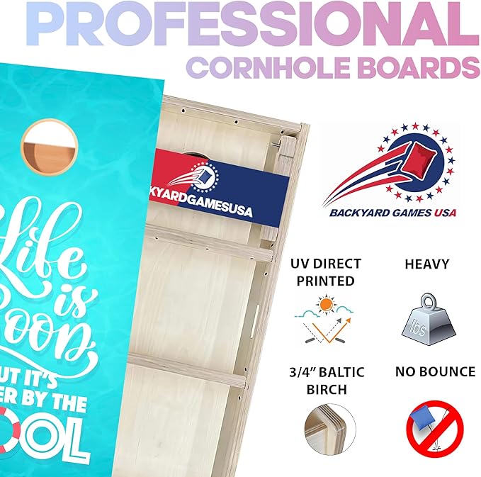 CornholeGamesUSA Pro Cornhole Boards Set | Made in USA | 3/4 Baltic Birch | No Bounce | Triple Thick Legs | Two Brace & Handles, Tournament 2x4 Regulation Set with Score Tower & Cornhole Bags