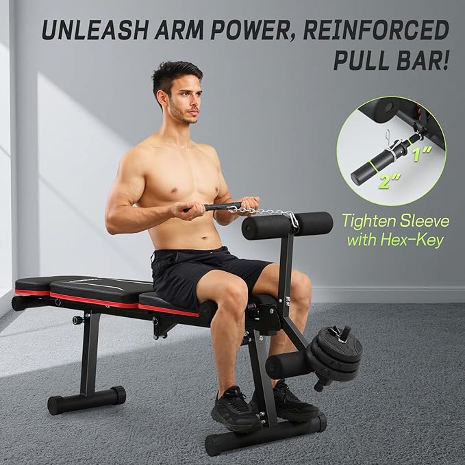 Upgraded Adjustable Weight Bench with Leg Extension and Leg Curl, 9 Back Positions & Foldable, 1200LB Workout Bench for Home Gym, Flat Decline Incline Bench for Full-Body Strength Training & Big Guys