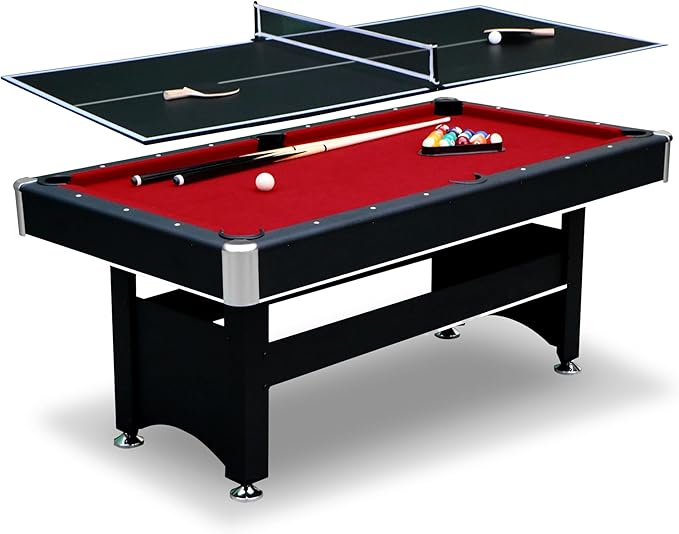 Hathaway Spartan 6 Ft Pool Table, with Ping Pong Multi Game Combo Tables for Family Recreation Game Rooms - Includes Billiard Balls, Cues, Paddles, Brush & More