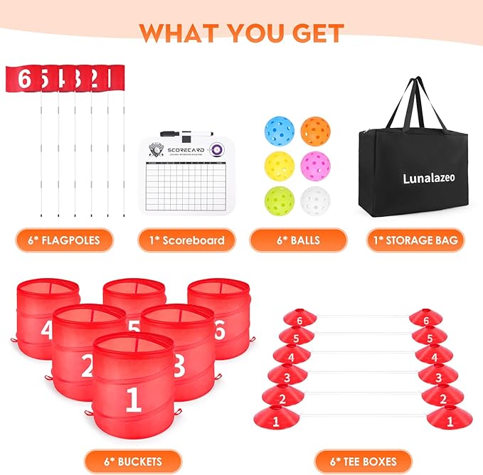 Golf Bucket Outdoor Yard Games, Golf Practice Toys for Family, Adults and Kids, Portable Golf Course for Backyard, Lawn, Park, Beach, Camping (6 Hole Course)