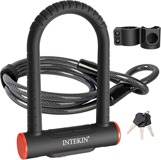 Bike U Lock Heavy Duty Bike Lock Bicycle Lock, 16mm U Lock and 3ft / 5ft / 6ft Length Security Cable with Sturdy Mounting Bracket for Bicycle, Motorcycle and More