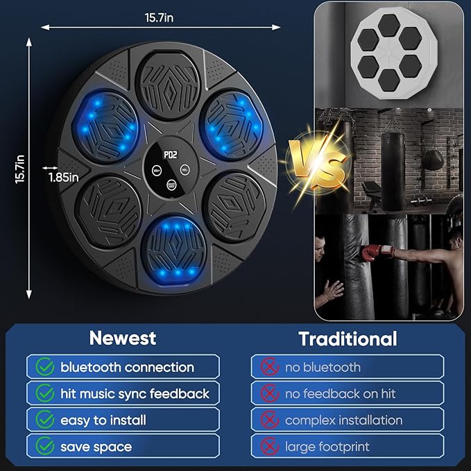 Music Boxing Machine for Adults,Wall Mounted Smart Bluetooth Musical Boxing Machine, Boxing Target Workout Equipment with Boxing Gloves,for Home, Gym, Office