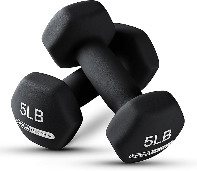 HolaHatha 2, 3, 5, 8, and 10 Pound Neoprene Dumbbell Free Hand Weight Set with Rack, Ideal for Home Exercises to Gain Tone and Definition, Pastel