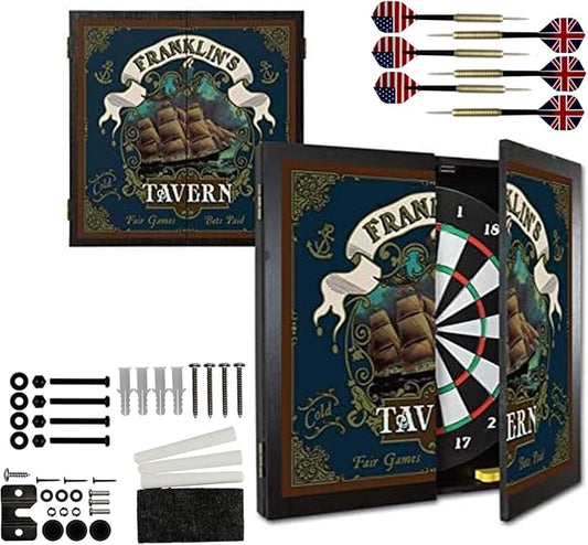 THOUSAND OAKS BARREL CO. | Personalized Dartboard & Cabinet Set with 6 Steel Tip Darts