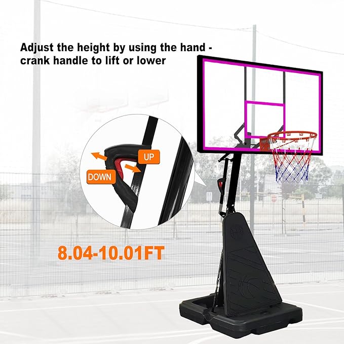 Basketball Hoop Outdoor 8.04-10FT Height Adjustable, Portable Basketball Goal with 44 Inch Shatterproof Backboard, Heavy-Duty Base & Wheels for Youth,Teens,Adults in Backyard,Driveway,Indoor
