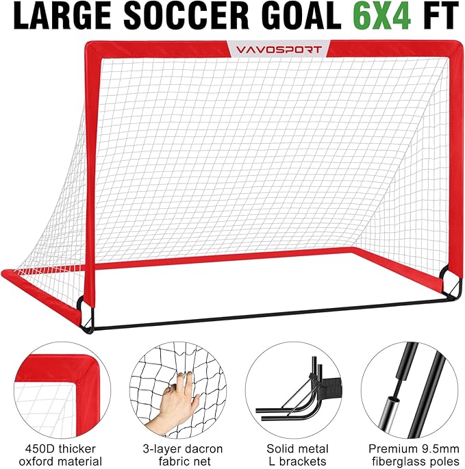 Soccer Goal, 2 of 6'x4' Kids Soccer Goals for Backyard Set, Portable Pop Up Soccer Net, Practice Soccer Training Equipment with Ball, Cones for Toddler,Youth Sports Outdoor Games Yard Play