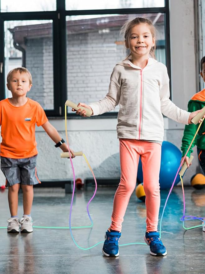 Jump Rope for Kids, Lorvain Adjustable Skipping Rope, Kids Jump Ropes with Wooden Handle for Girls Boys, Weighted Jumping Ropes for Fitness Workout Exercise Outdoor Fun Activity