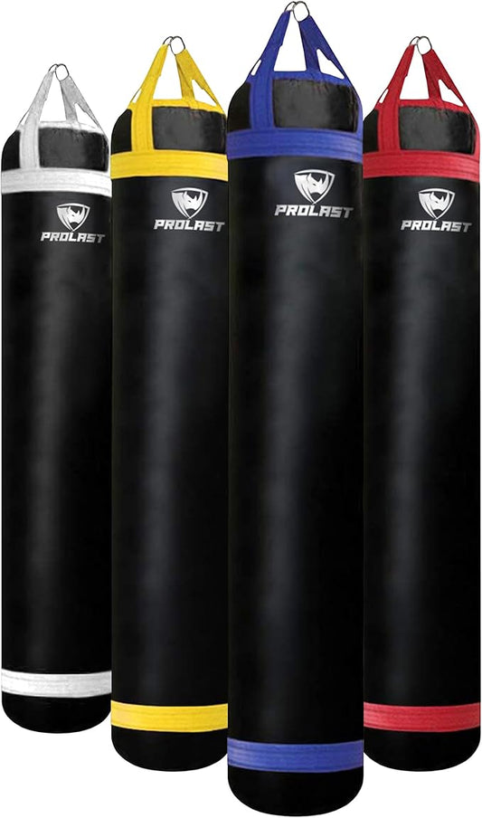 PROLAST Heavy Punching Kicking Bag for Adults, Boxing, MMA, Martial Arts, Muay Thai, Strength Training Equipment, Filled, 6ft, 150 lbs, Colored Trim Strap, Rhino Logo