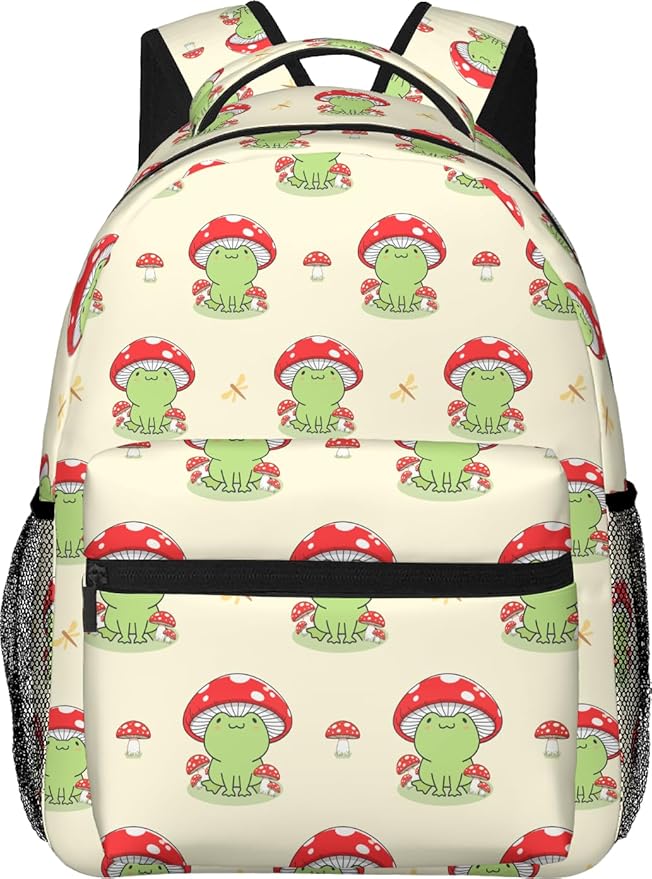 Kawaii Frog Print Backpack for Boys Girls Bookbags Lightweight Adjustable Elementary Middle High School Bags for Kids Children Teenagers Travel Daypack Laptop Hiking Backpacks