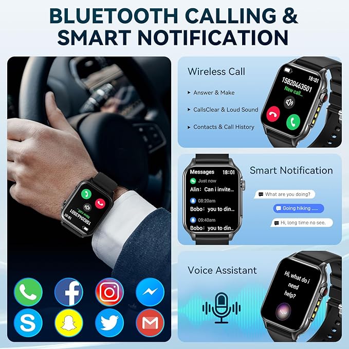 Smart Watches for Women Men (Answer/Make Call) with LED Flashlight, 1.96" HD Touch Screen Fitness Tracker with Heart Rate Sleep Monitor, Waterproof Smartwatch with 100+ Sports Modes
