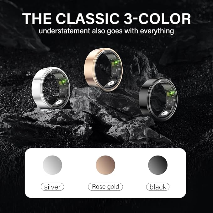 Smart Ring Health Tracker, Fitness Sleep and Heart Rate Monitor Smart Ring, Waterproof Bluetooth Fitness Tracker Ring IPX68 Waterproof (Black, 13)