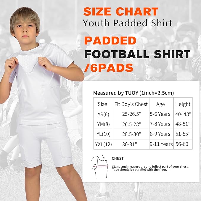 Youth Padded Compression Shirt Rib Protector for Football Protective Gear Baseball Padded Shirt Kid Child Boys