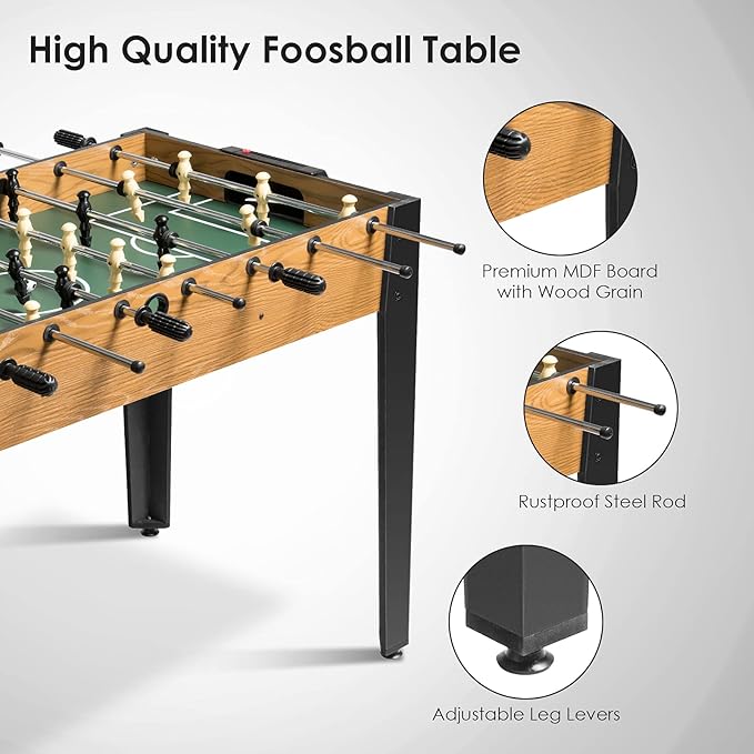 RELAX4LIFE 48'' Foosball Table, Wooden Soccer Game Table with 2 Footballs, Score Devices, Recreational Foosball Games for Kids & Adults, Arcade Table for Pub, Bars, Parties Family Night Game