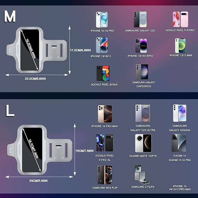 Running Armband with Large Reflective Strips, for iPhone 17/16/15 Pro/Pro Max/14 Plus/13/11/XR/XS, Galaxy S25/24 Water Resistant Phone Holder Case with Extension Strap, Key Card Slot, Earphone Holder