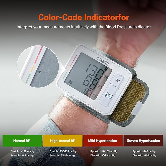 iHealth Push Wrist Blood Pressure Monitor, Digital Bluetooth Blood Pressure Machine with Large Display and Portable Carrying Case for at Home and Travel Use