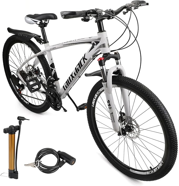 Bruce & Shark 27.5" Mountain Bike, 21-Speed Aluminum Alloy Frame, Front Suspension, Mechanical Disc Brakes, Men/Women All-Terrain Bicycle with Bike Lock & Pump